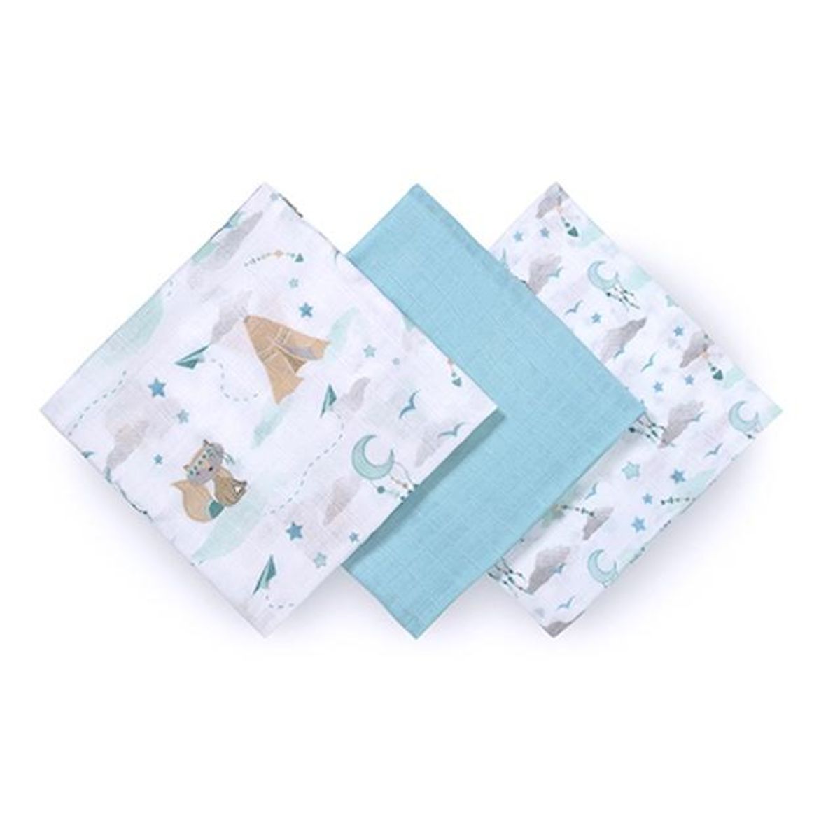 Babyono | Kluter i Organisk Bambus | 3pk | 70x70cm | Lyseblå