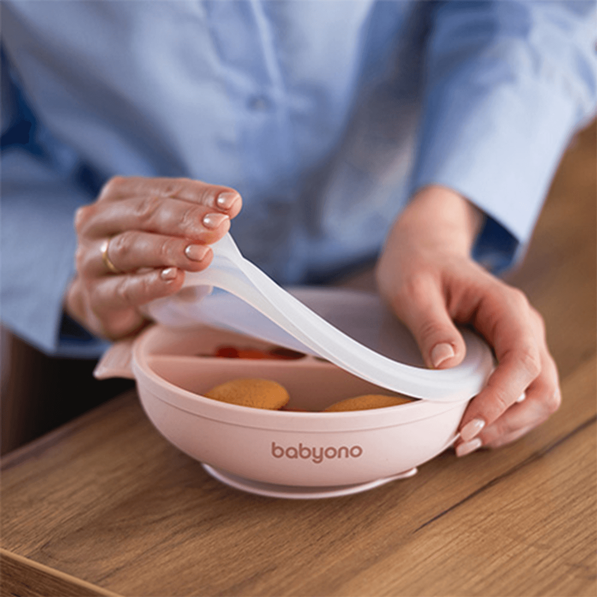 Babyono | Silikon tallerken med sugekopp og lokk | Pink