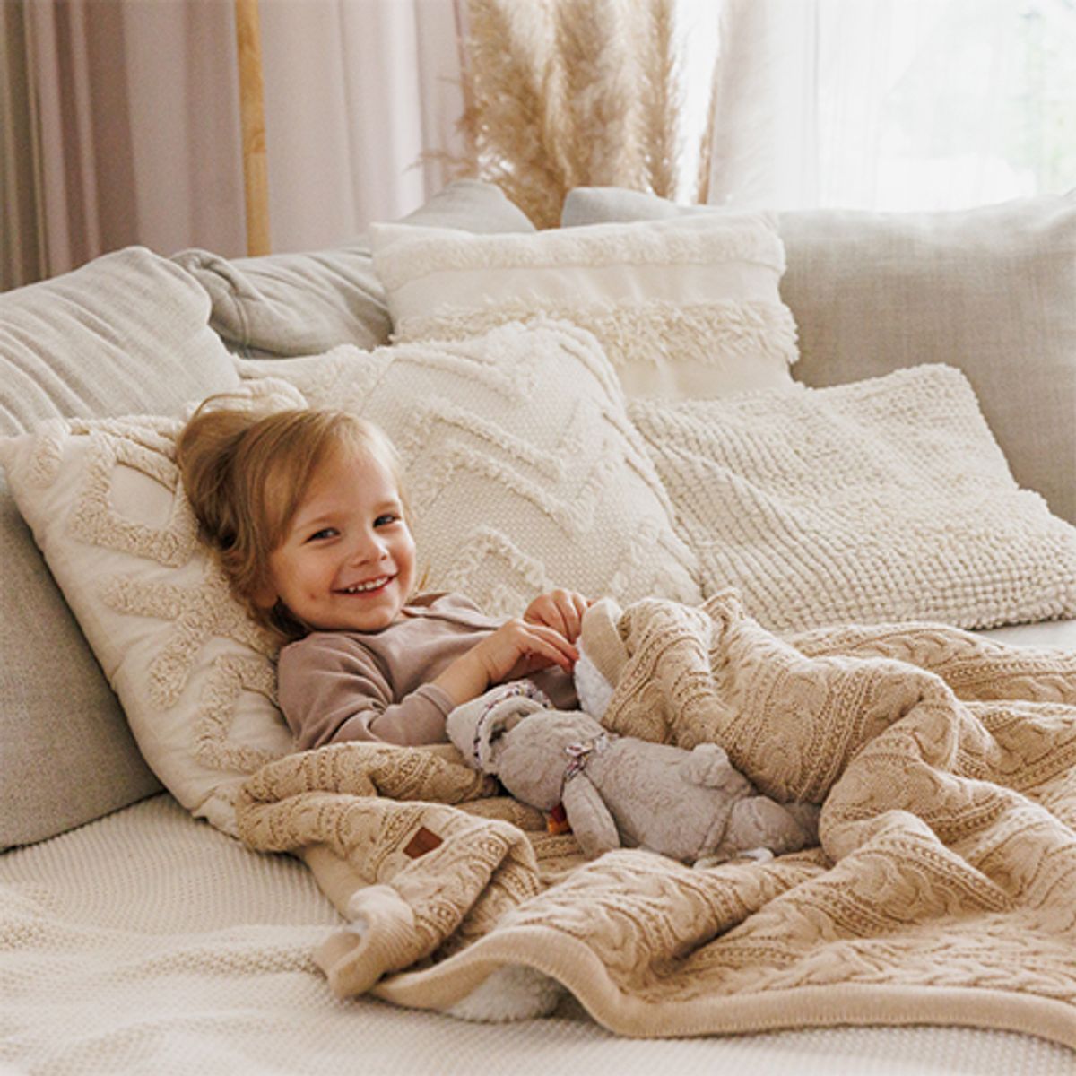 Babyono | Bomullsteppe med fleece | 75x100 cm | Sand Kabelstrikk