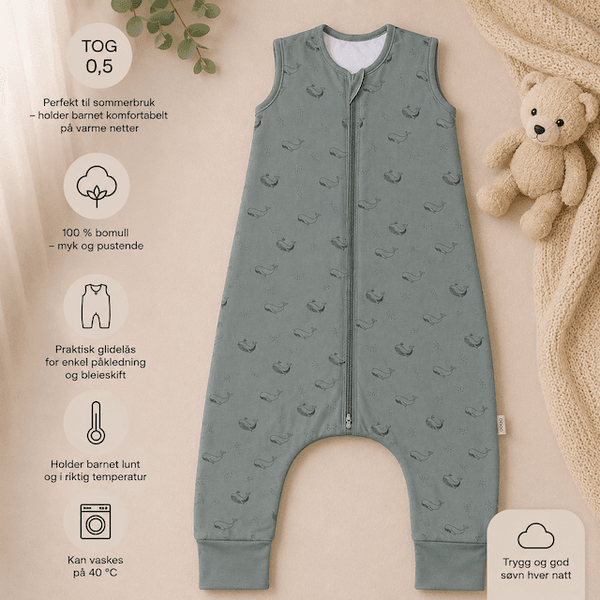Hovedbilde Fillikid | Sommer nattpose med ben 0,5 TOG | Str.80 | Whale green