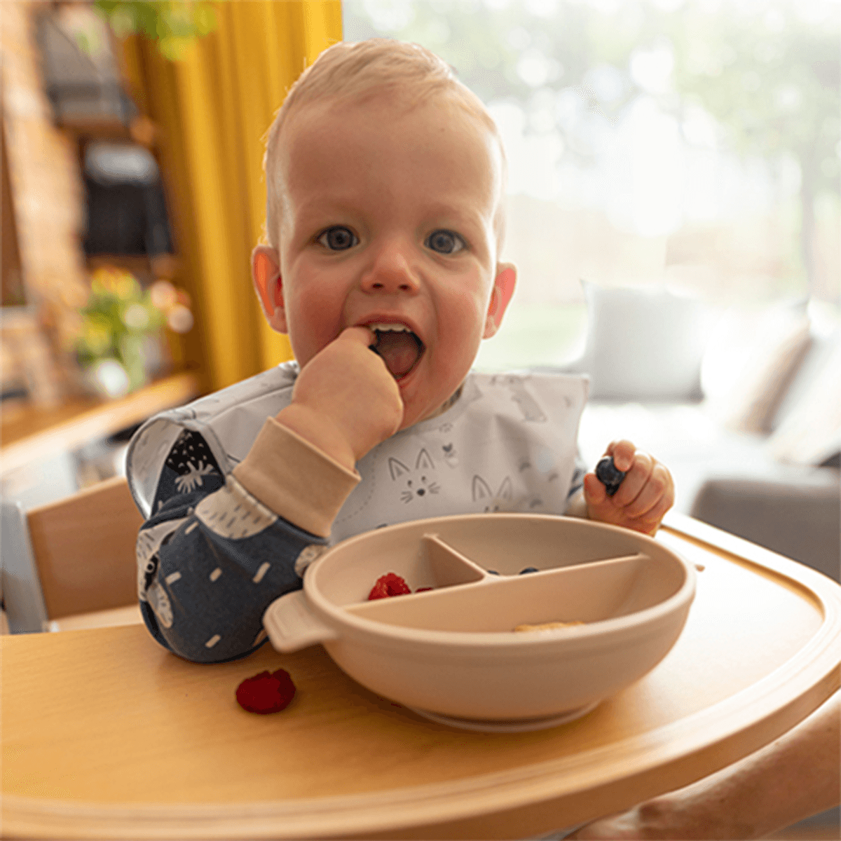 Babyono | Silikon tallerken med sugekopp og lokk | Beige