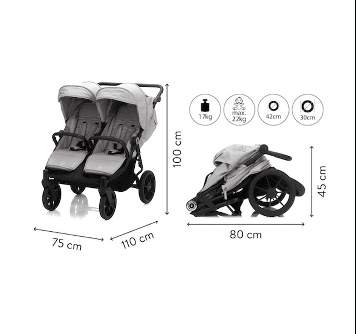 Fillikid | Søskenvogn 1 Liggedel & 2 Sittedeler| Duette Grey
