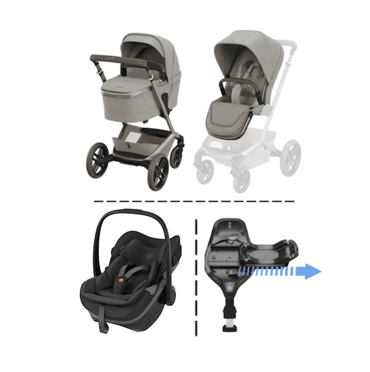  Maxi-Cosi | Fame V2 Vogn + Pebble Slide Pro Bilstol og Base | Sapphire Sand / Black